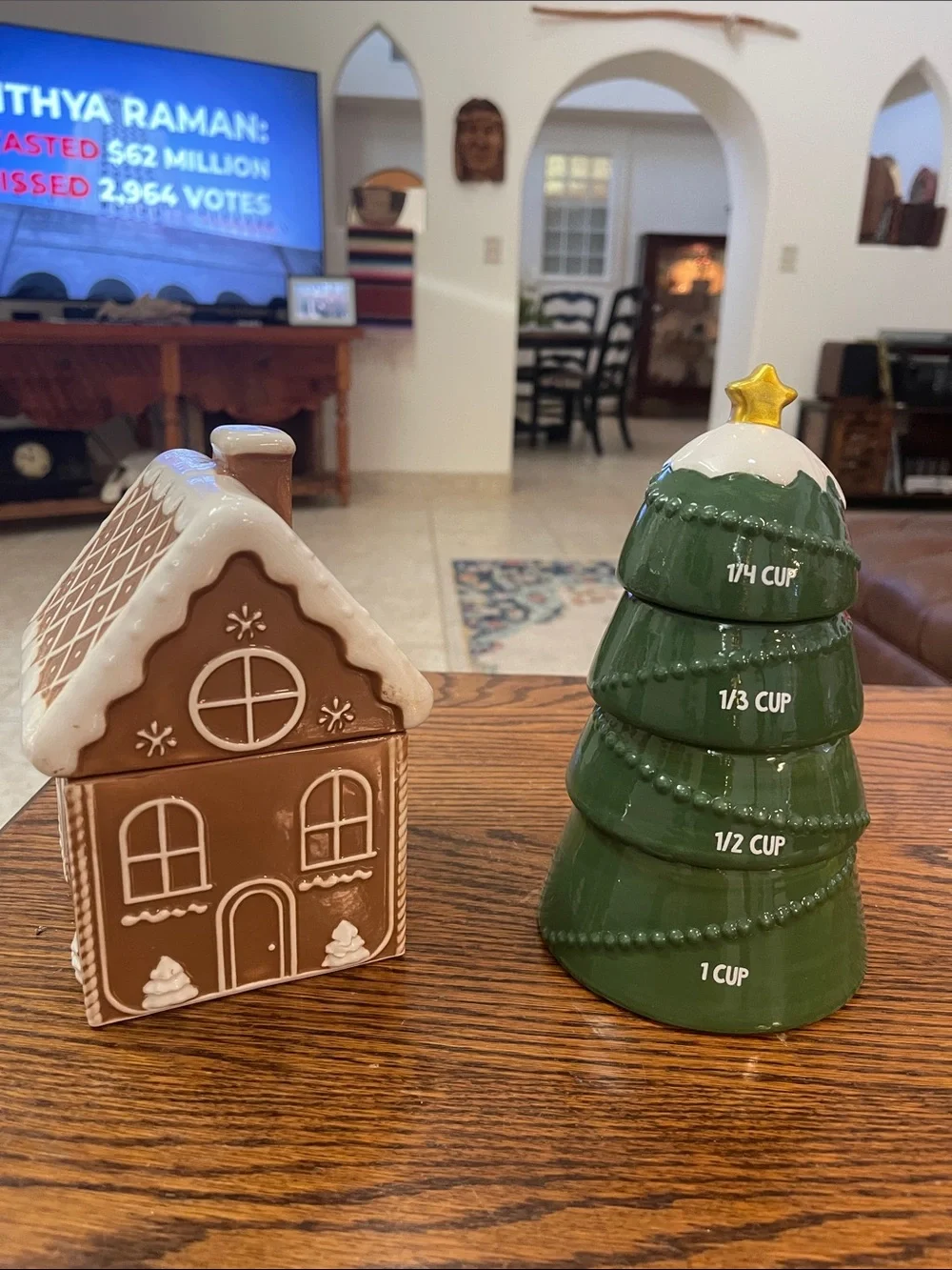 Green Ceramic Christmas Tree Measuring Cup Set - Holiday Kitchen